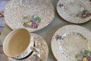 Vintage 1950 Empire Ware Crinoline Lady 2 Cups +saucers + 2 Side Plates And Cake Plate