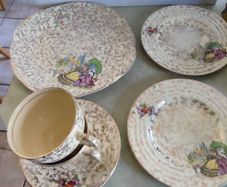 Vintage 1950 Empire Ware Crinoline Lady 2 Cups +saucers + 2 Side Plates And Cake Plate