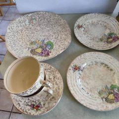 Vintage 1950 Empire Ware Crinoline Lady 2 Cups +saucers + 2 Side Plates And Cake Plate