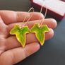 Green Ivy Leaf Earrings, Enameled Botanical Drop Earrings, Nature Inspired Jewelry, Gold Tone Leaf Dangle Earrings Image 6
