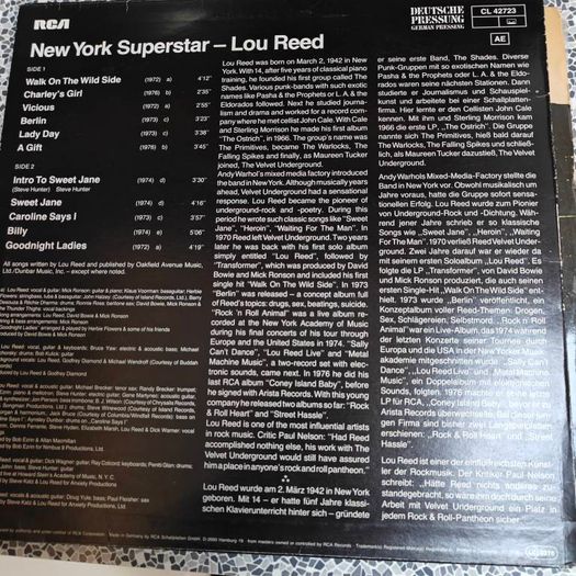Lou Reed, New York Superstar German Compilation from the 1970s