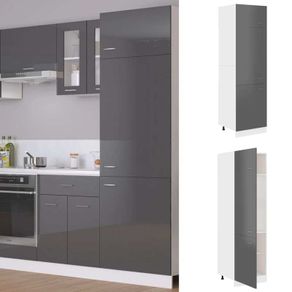 Refrigerator Cabinet High Gloss Grey 60x57x207 cm Chipboard