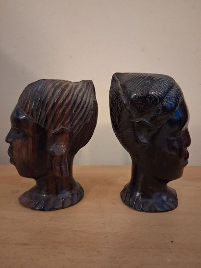 pair handcarved tribal African busts