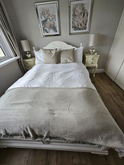 Elegant French-Style White Wooden Double Bed Frame