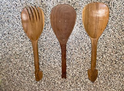 African Wooden Safari Salad / Serving Set (3 Pieces)