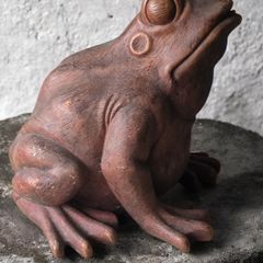 Stunning Large Hand-Carved Wooden Frog Statue
