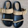 ZARA Leather Buckled Slide Platform Sandals Gold Hardware Image 2