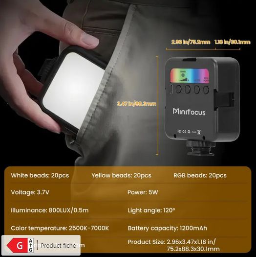 Portable RGB Video Soft Light - LED Camera Light 360 Full Color, Dimmable 2500-7000K Panel Light with Cold Shoe Interfaces, Rechargeable