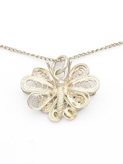 Vintage 925 Sterling Silver Filigree Butterfly Necklace