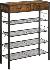 Shoe rack, shoe organizer with 2 drawers and 4 compartments, for 14 pairs of shoes, in the entrance area, living room, bedroom, vintage brown-black