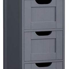 _Bathroom cabinet, narrow wooden bathroom cabinet with 4 drawers, 30 x 30 x 82 cm, living room, bedroom, hallway, deep, free-standing, space-saving, gray