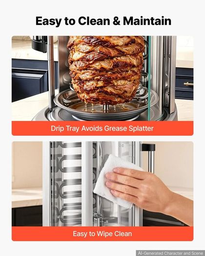 Countertop Vertical Rotating Oven 11.5L Rotisserie Shawarma Machine, 1500W Kebab Grill Roaster with Heat-Resistant Door, Drip Tray, and Timer Control, Kebab Rack with 7 Skewers