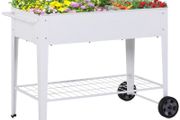 Metal Raised Garden Bed with Wheels, Garden Planter Trolley Elevated Plant Box with Storage Shelf