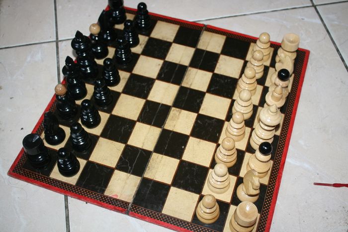 Vintage Chess Set Old Wooden Large Chess  Antique Chess 14"