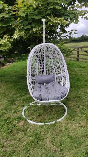 Hanging Egg Chair Rattan Style Cushion & Metal