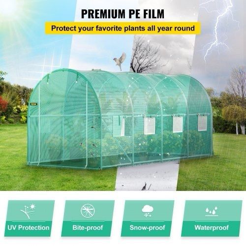 NEW SALE | Walk-in Tunnel Greenhouse, 15 x 7 x 7 ft Portable Plant Hot House w/ Galvanized Steel Hoops, 1 Top Beam, 2 Diagonal Poles, 2 Zippered Doors & 8 Roll-up Windows, Green