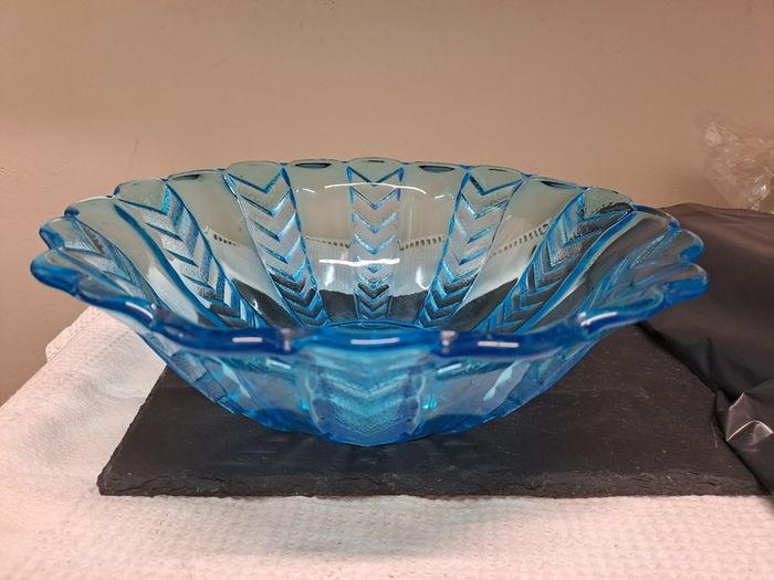 Vintage Blue Pressed Glass Fruit Bowl