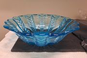 Vintage Blue Pressed Glass Fruit Bowl