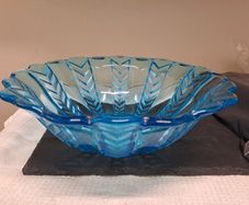 Vintage Blue Pressed Glass Fruit Bowl