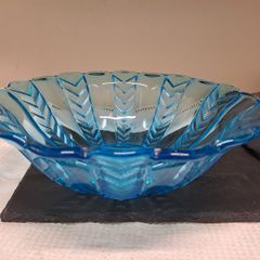 Vintage Blue Pressed Glass Fruit Bowl