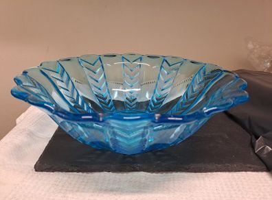 Vintage Blue Pressed Glass Fruit Bowl
