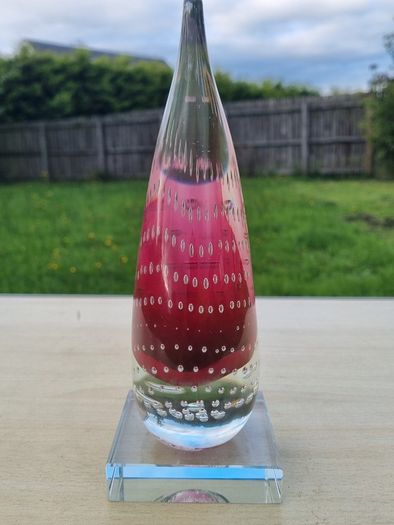 Murano transparent teardrop art glass paperweight (stopper)