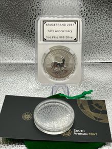 1oz Fine 999 Silver Bullion 50th Anniversary Krugerrand 2017 Coin with COA.