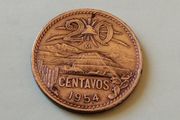1954 Mexican 20 Centavos "Sun Pyramid" coin