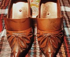Vintage Wooden And Brass Ornamental Clogs.