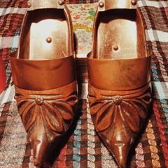 Vintage Wooden And Brass Ornamental Clogs.