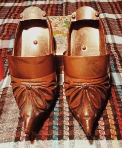 Vintage Wooden And Brass Ornamental Clogs.
