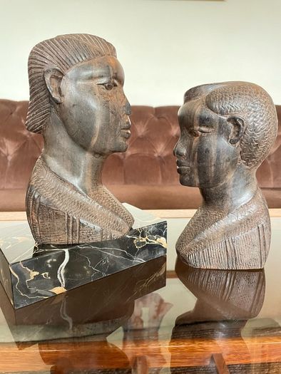 Pair of Vintage Mid Century African Art Hardwood Bust Carvings