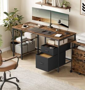Computer Desk Office Desk  with 3 Shelves 2 Drawers 140 x 60 x 76 cm