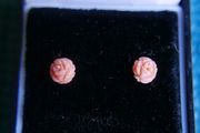 9K Gold 375 Carved Coral Rose Stud Earrings