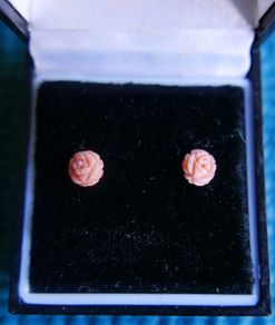 9K Gold 375 Carved Coral Rose Stud Earrings