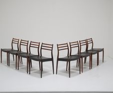 Vintage Set of 8 Rosewood and Leather Dining Chairs Model 78 by Niels Otto Moller, 1960s