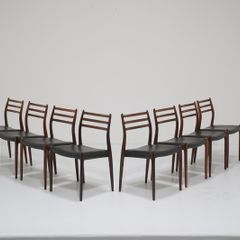 Vintage Set of 8 Rosewood and Leather Dining Chairs Model 78 by Niels Otto Moller, 1960s