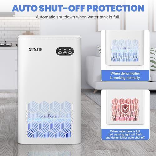 Xunjie Portable Dehumidifiers for Home, 2300ml Dehumidifier - Ultra Quiet & Auto Defrost 7 Colour LED Light Auto Shut Off - Ideal for Bedroom Bathroom RV Car Kitchen Garage Damp Removal  White