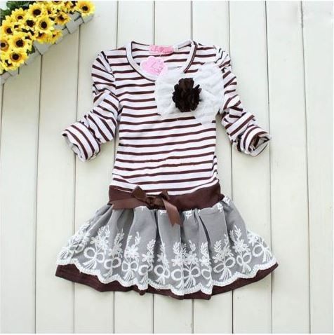 Bnwt Girls Stripe Corsage Lace Bow Dress  Age 110 Cm 4-5