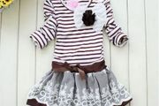 Bnwt Girls Stripe Corsage Lace Bow Dress  Age 110 Cm 4-5