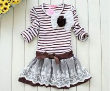 Bnwt Girls Stripe Corsage Lace Bow Dress  Age 110 Cm 4-5