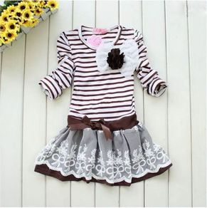 Bnwt Girls Stripe Corsage Lace Bow Dress  Age 110 Cm 4-5