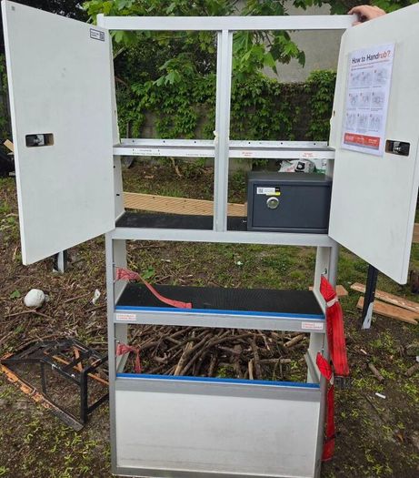 Cabinets removed from an ex-ambulance Renault Master.