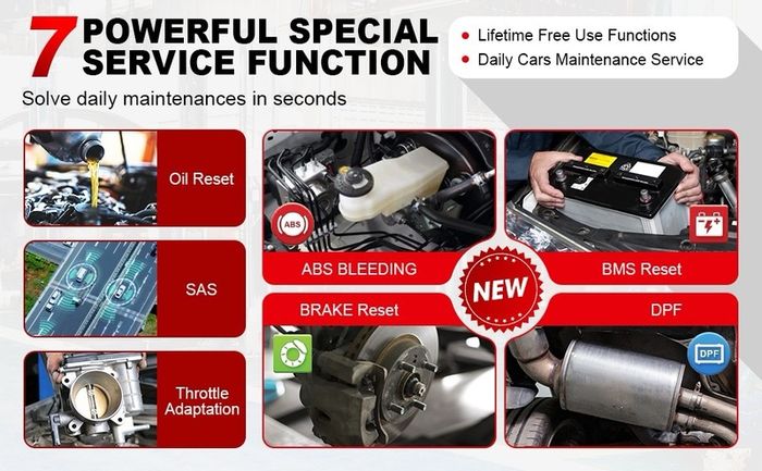 2026 Launch CRP123X v3.0 is the 4-System Diagnostic Code Reader For Engine, ABS, Airbags and Automatic Transmission. Has 7 Service Functions: Oil Reset, SAS Reset, Elec. Throttle Adaptation, ABS Bleeding, BMS Reset, DPF Regen.for cars and vans