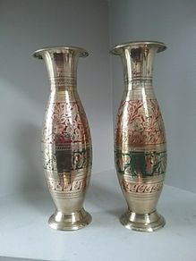 Enamel and Brass Vases