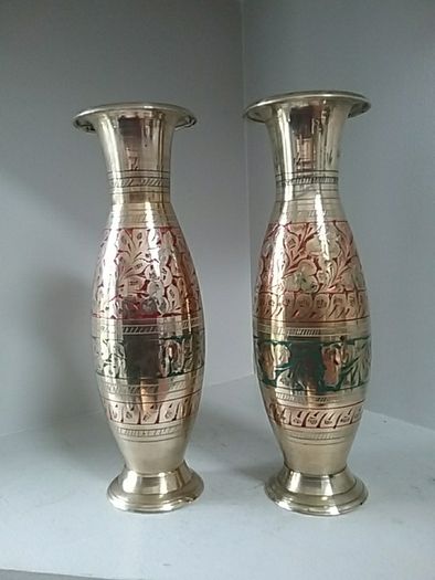 Enamel and Brass Vases