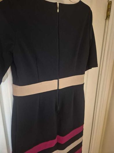 Navy colour block dress with pink and cream detail