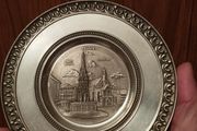 Vintage collectible pewter hanging plate, Germany, handmade Gegossen Rein-Zinn 95