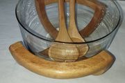 Vintage Beechwood stand, servers and Glass Salad bowl