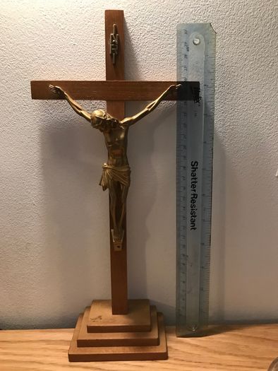 Crucifix + Pair of Glass Candlesticks